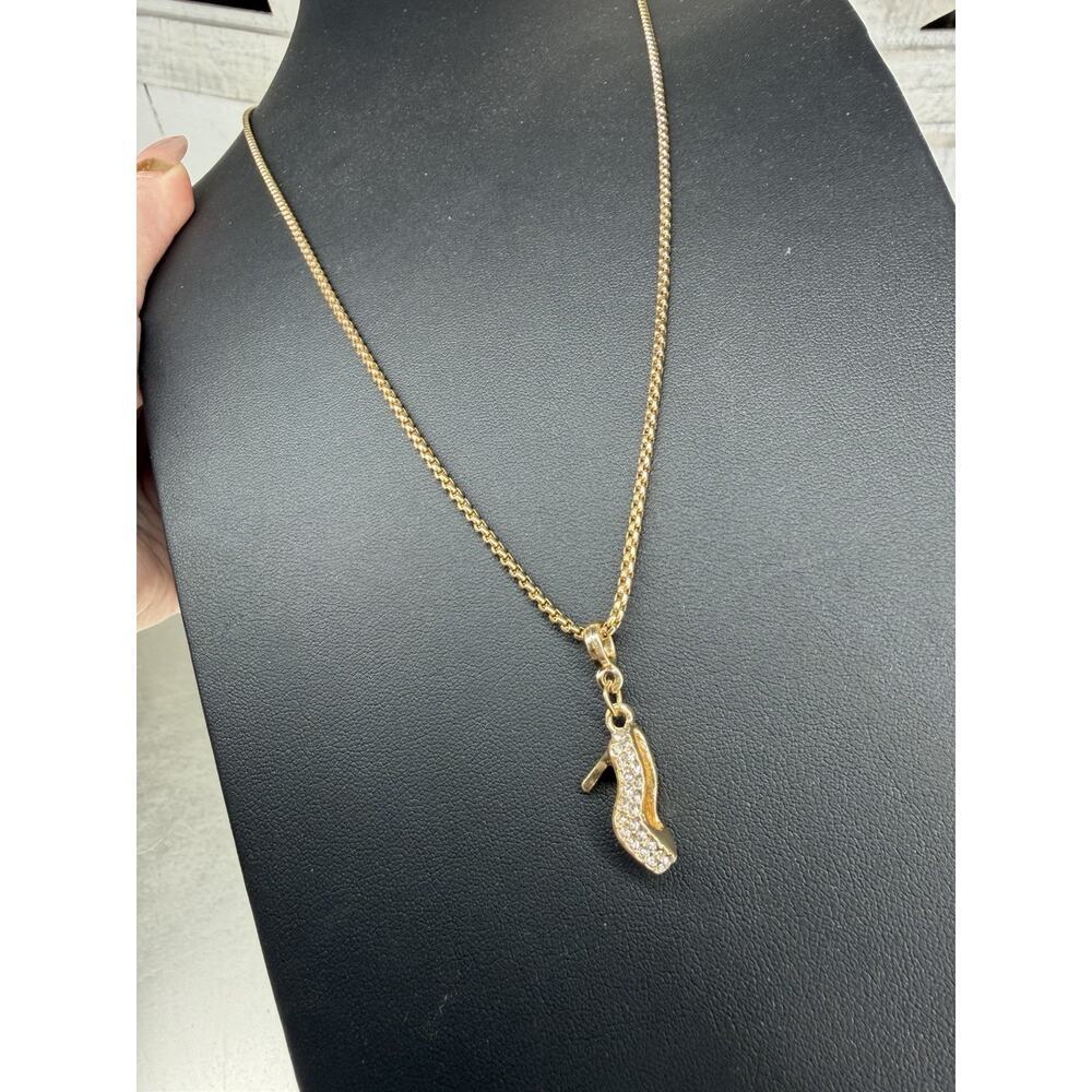 Gold High-Heeled Shoe Pave Cubic Zirconia CZ Pendant Chain Necklace Dainty
